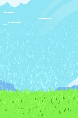 手绘卡通小草下雨绿色清新春天雨水背景图高清