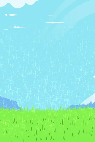 手绘卡通小草下雨绿色清新春天雨水背景图高清