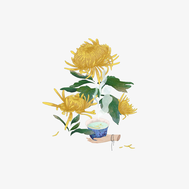 卡通菊花下手拿杯子的手素材免抠