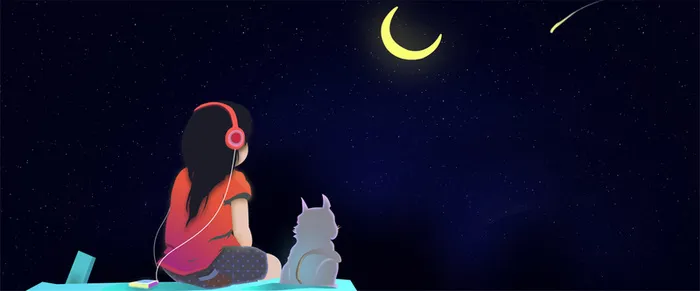 儿童看夜空卡通高清