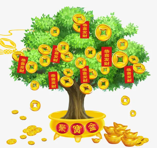 财源广进摇钱树免抠