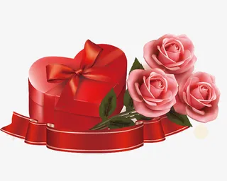 手绘玫瑰花爱心礼盒免抠