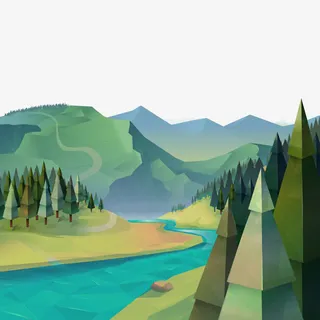 美丽的小河流山川免抠