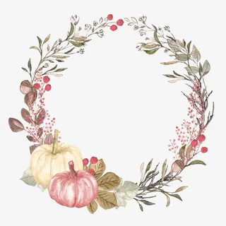 手绘水彩植物南瓜边框免抠