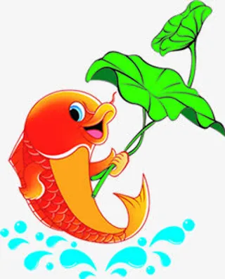 拿着荷叶的动漫鲤鱼免抠