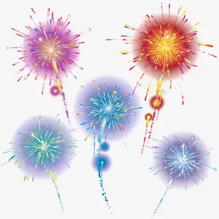 手绘彩色烟火素材免抠