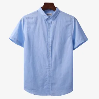 夏装男竹浆纤维方领短袖衬衫免抠
