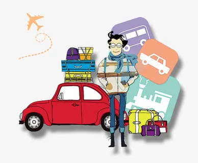 春运卡通手绘场景psd分层图免抠