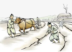 水墨农夫耕田免抠