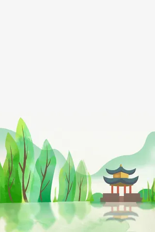 春天湖边凉亭杨柳免抠