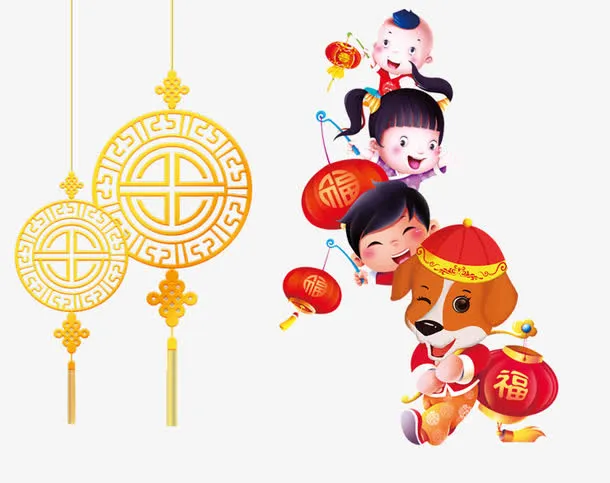年春节海报手绘中国娃娃免抠