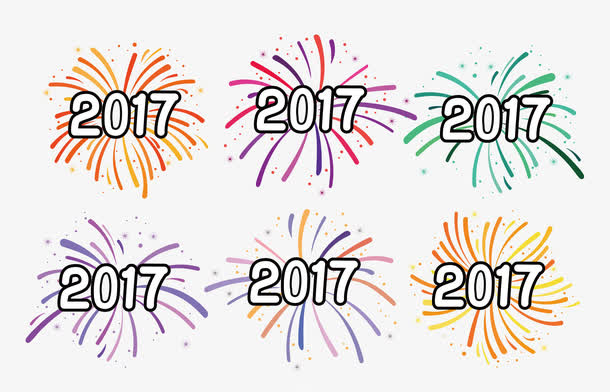 2017彩色烟花春节元素免抠