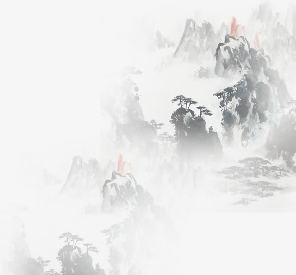 中国风山峰绘画效果免抠