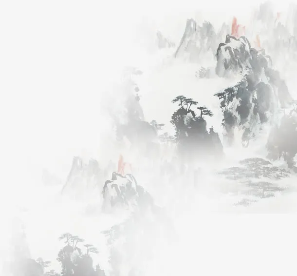 中国风山峰绘画效果免抠