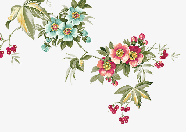 手绘图片古典图标 花枝免抠