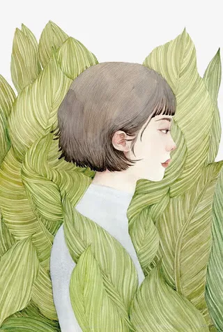 叶子包裹女孩免抠