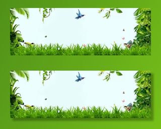 春天环绕树叶草地小鸟蓝banner高清