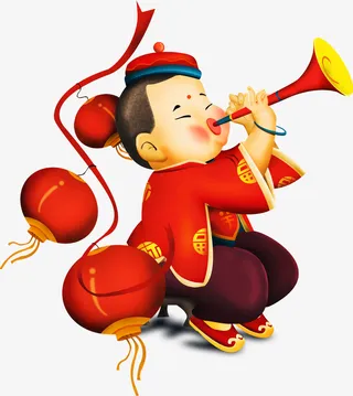 新年吹喇叭的小人免抠