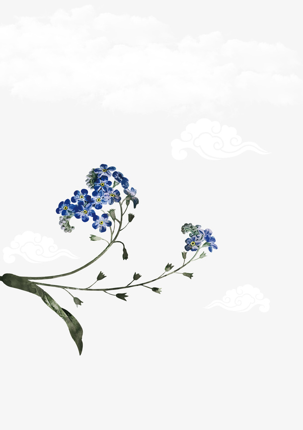 国潮风古风小蓝花免抠