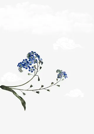 国潮风古风小蓝花免抠