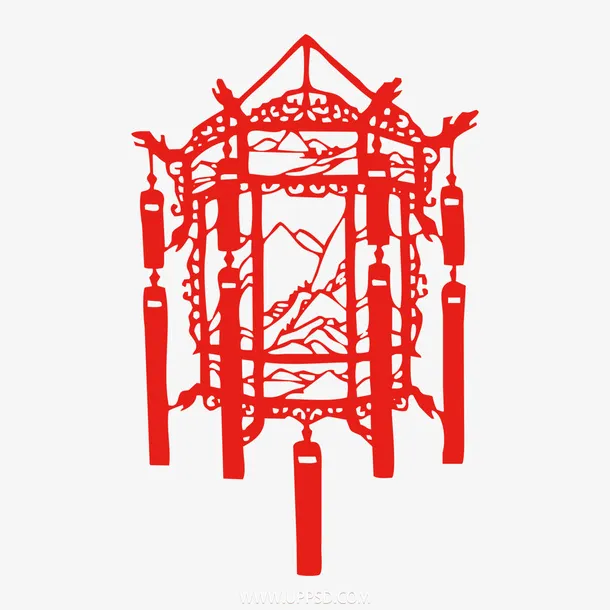 春节剪纸窗贴灯笼免抠