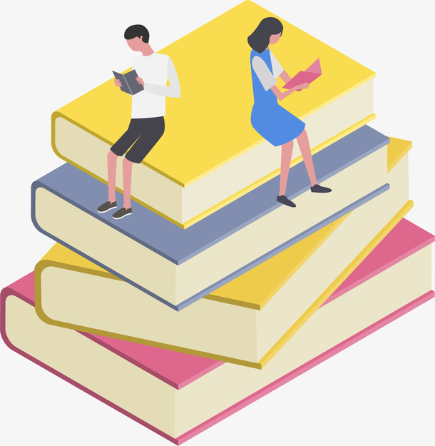 坐在书本上人物学习插画免抠手绘/卡通卡通元素