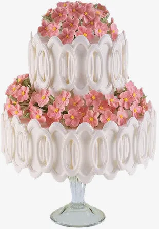 白色生日蛋糕粉红花朵免抠