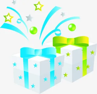 彩色手绘卡通蝴蝶结惊喜礼盒免抠