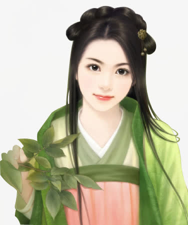 绿衣绿叶古风立绘免抠
