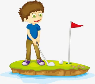 卡通手绘人物打高尔夫免抠