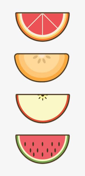 西瓜苹果橙子柚子的卡通切片免抠