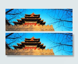 蓝天树枝中国风建筑免抠