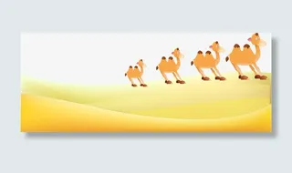 卡通沙漠中的骆驼队矢量免抠