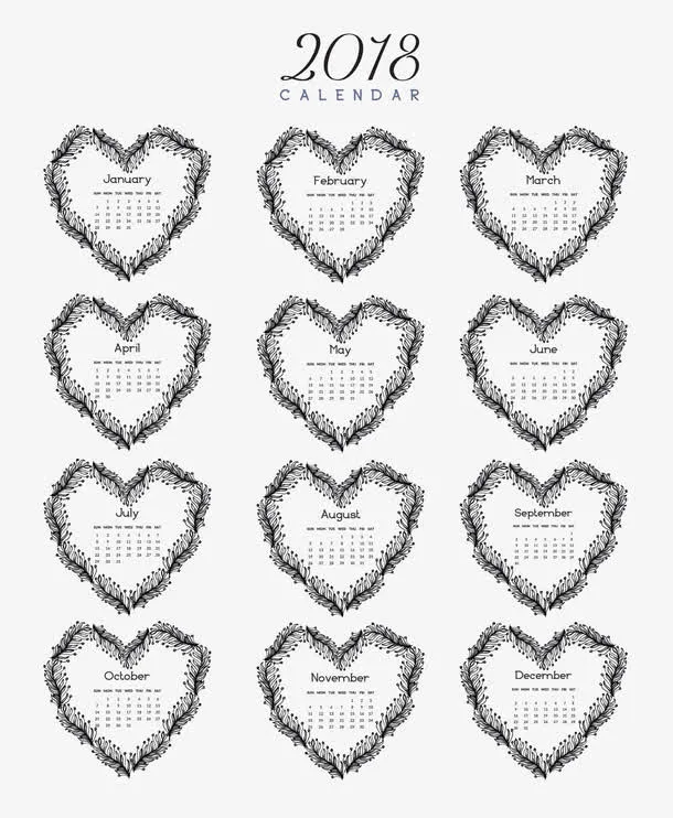 爱心边框年日历模板免抠