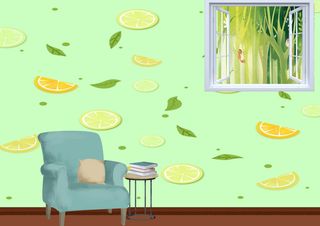 青绿色森林室内设计免抠