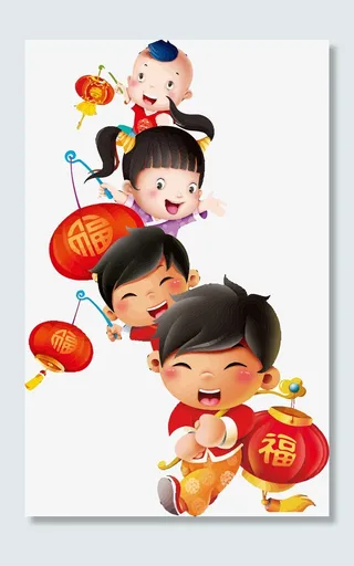 提灯笼的卡通新年小孩免抠