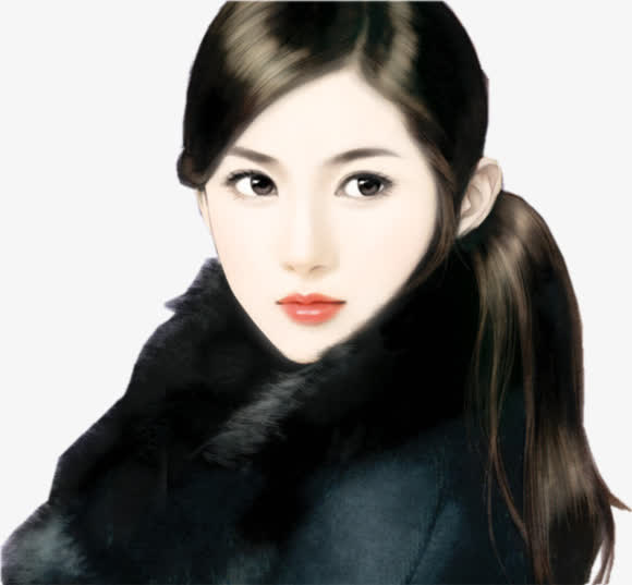 手绘毛绒大衣美女免抠