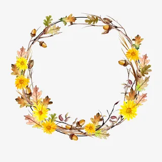 手绘黄色叶子树枝边框免抠