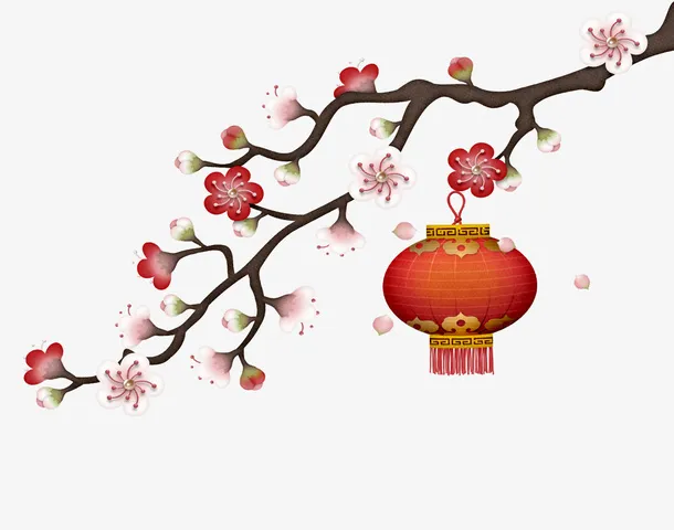 免抠梅花树枝上的灯笼免抠