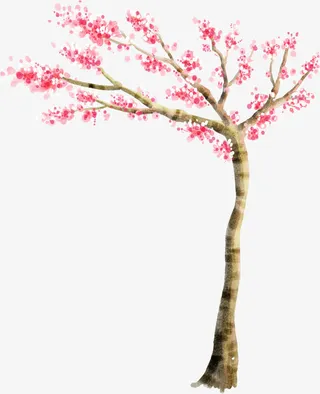 水彩桃花风景素材免抠