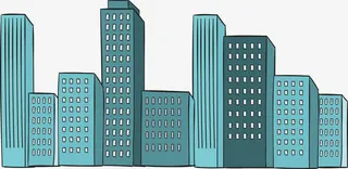 绿色手绘高楼大厦免抠