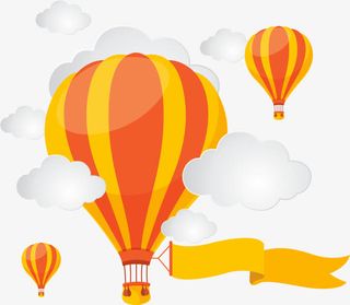 手绘热气球白云插画免抠