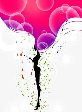 剪影 美女 气泡 渐变背景