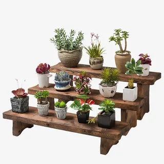 阶梯实木花架免抠