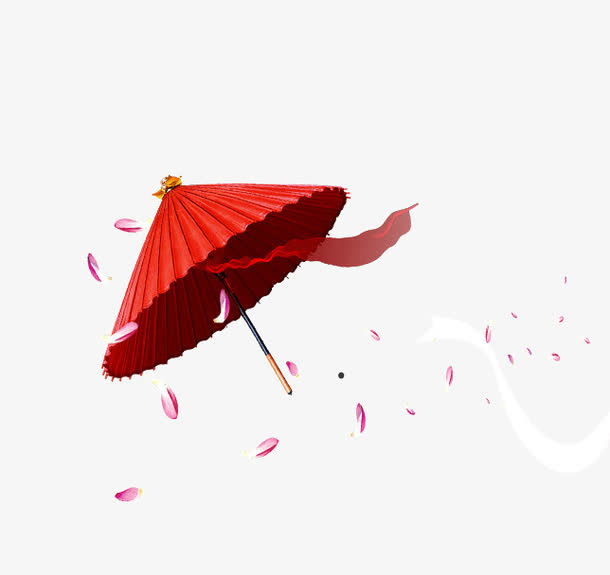 红色桃花伞免抠