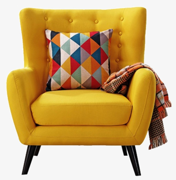 黄色单人沙发实物免抠