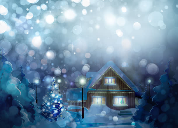 梦幻蓝色渐变雪景光效免抠