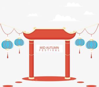 红色中国风拱门免抠