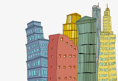 手绘建筑城市插画免抠