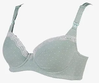 绿色花边波点哺乳文胸免抠